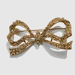 Vintage Textured Gold Bow Brooch